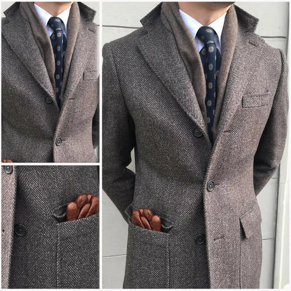 Sobretudo Clássico Herringbone em Tweed