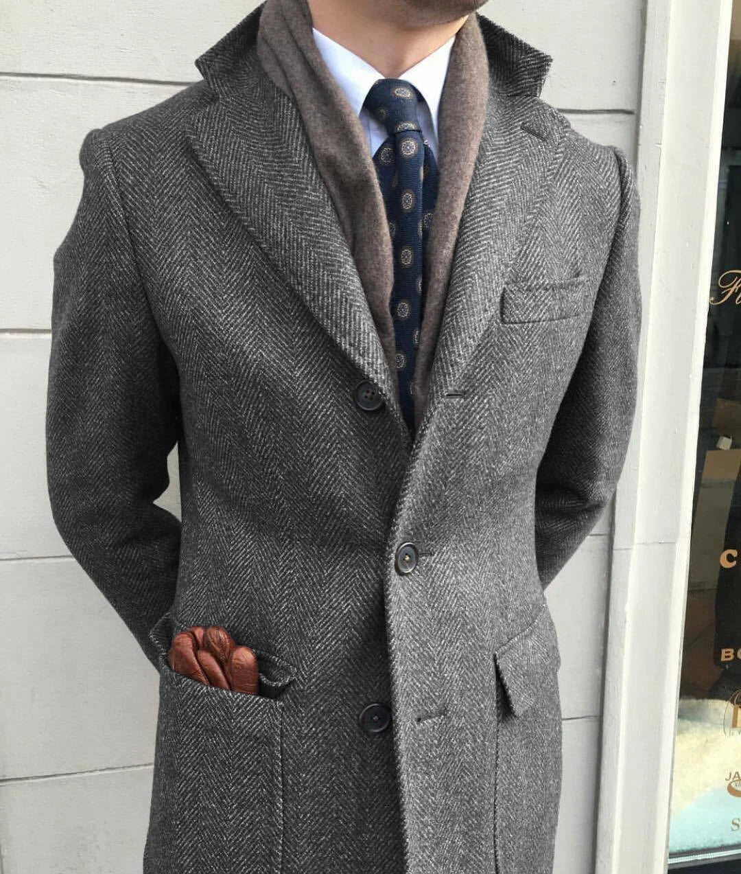 Sobretudo Clássico Herringbone em Tweed